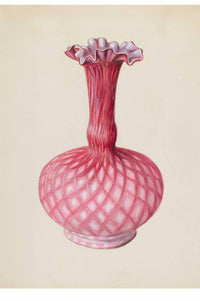 Pink glass vase with ruffled top.