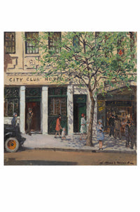 Art print of Paris End cityscape with City Club Hotel.