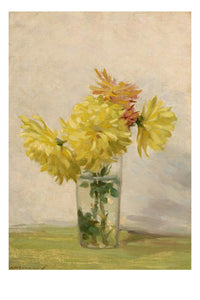 Still life art print of yellow flowers in a vase.