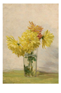 Still life art print of yellow flowers in a vase.