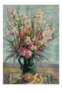 Lauriers Roses floral bouquet in green vase