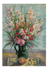Lauriers Roses floral bouquet in green vase