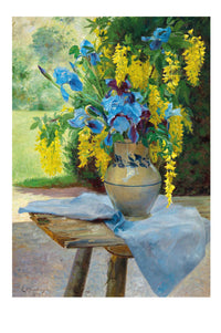 Floral bouquet of irises and wisteria