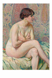 Seated nude woman with arms crossed.