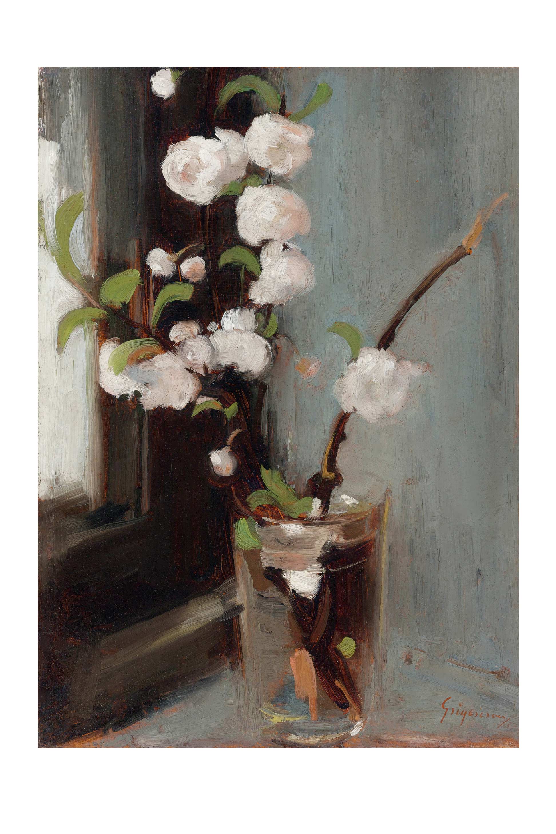Art print of apple blossoms in a glass vase