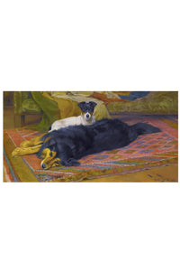 Art print of two dogs resting on a rug