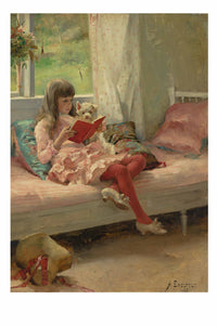 Art print of girl reading with dog, Good Friends