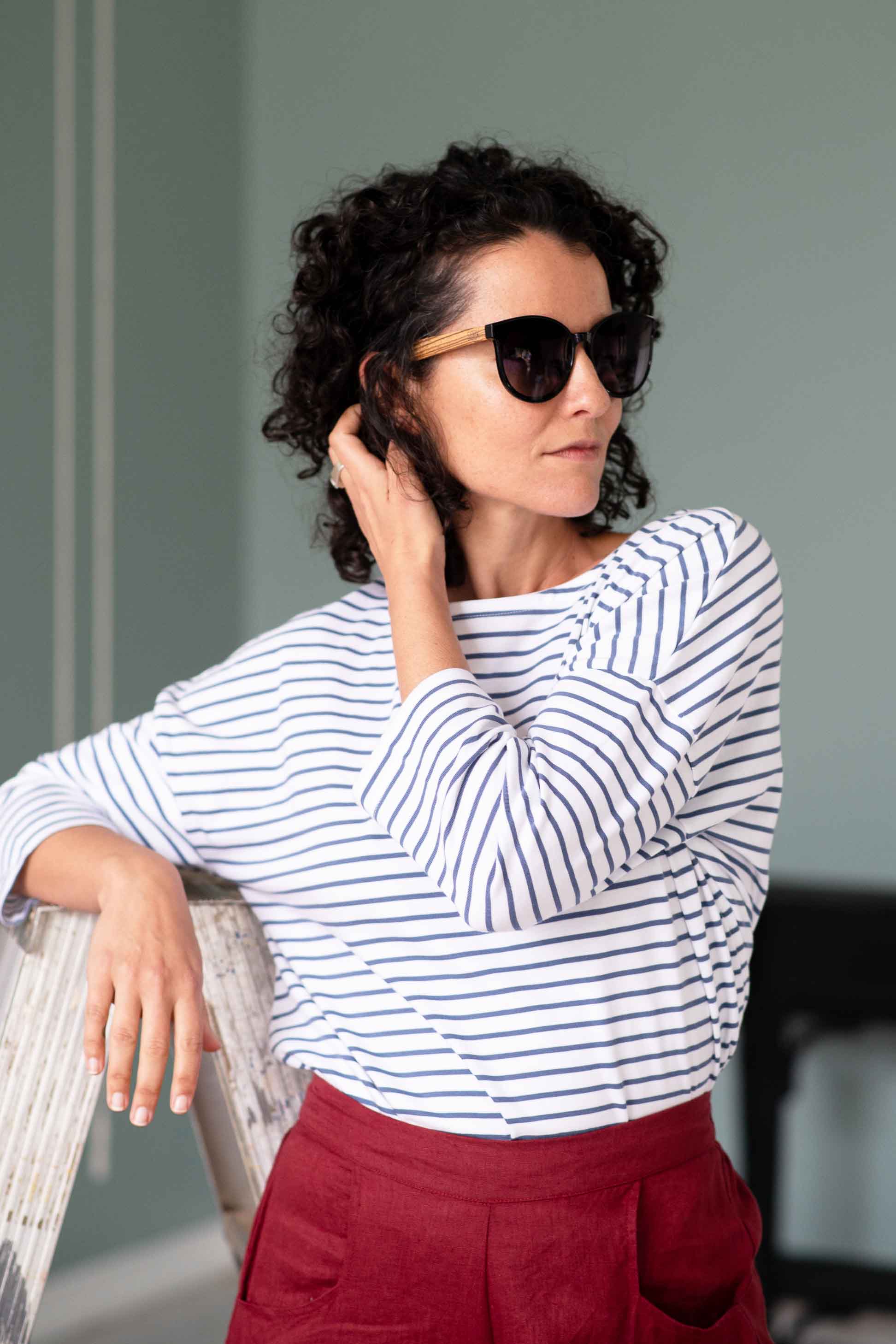 Bella wearing Solent Tee & sunglasses
