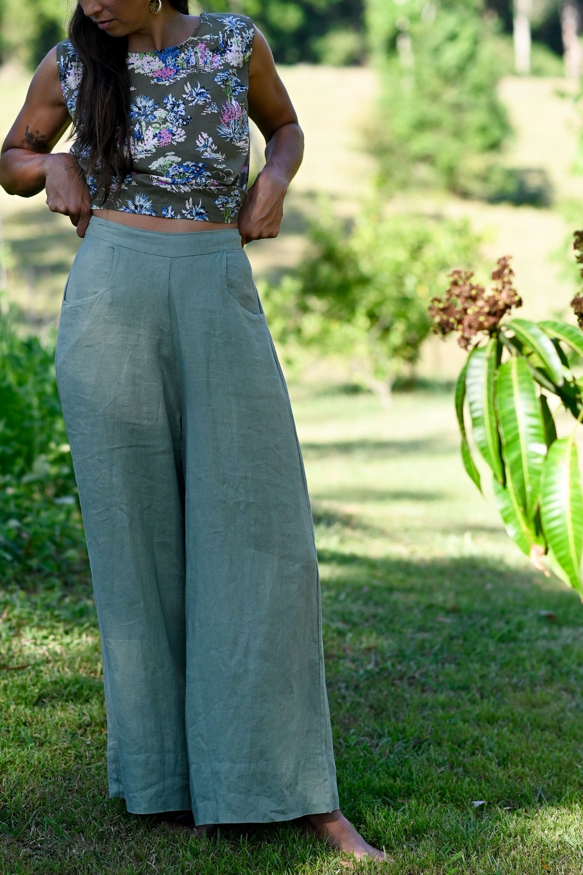 Ollie Linen Wide Leg Pant Mineral Green (Summer)