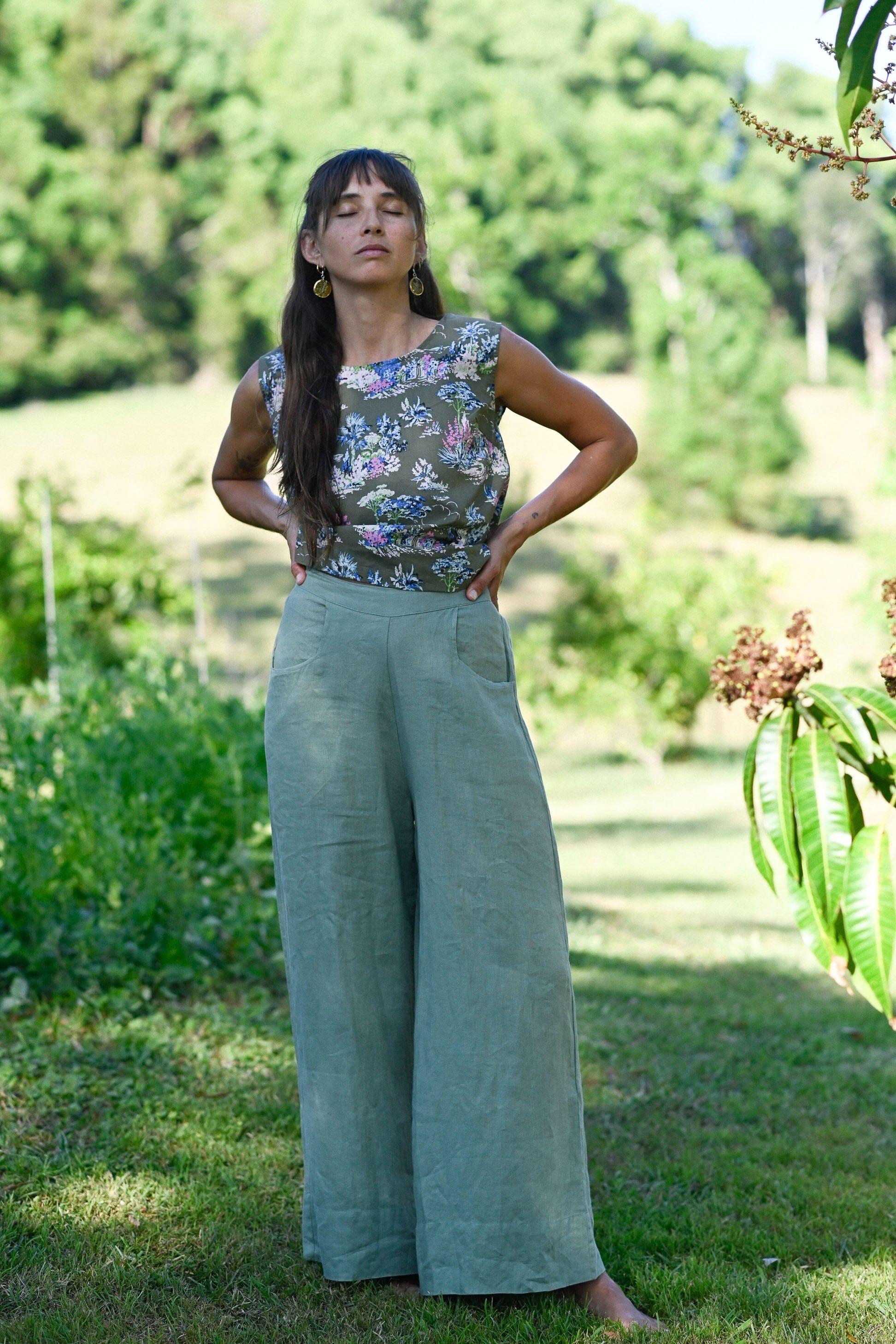 Ollie Linen Wide Leg Pant Mineral Green (Summer)
