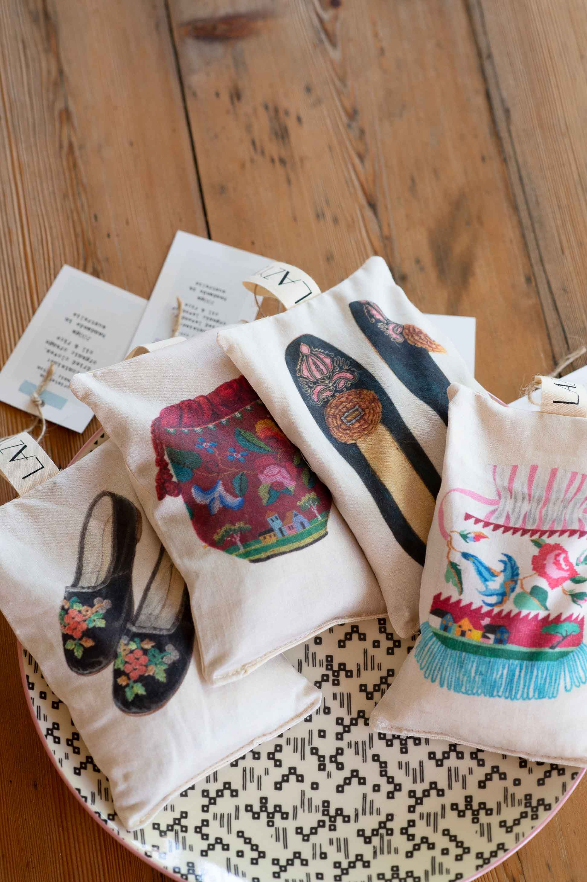 Scented sachets with shoe designs