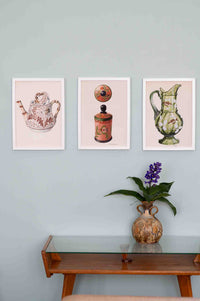 Framed vintage teapot, canister & pitcher artwork