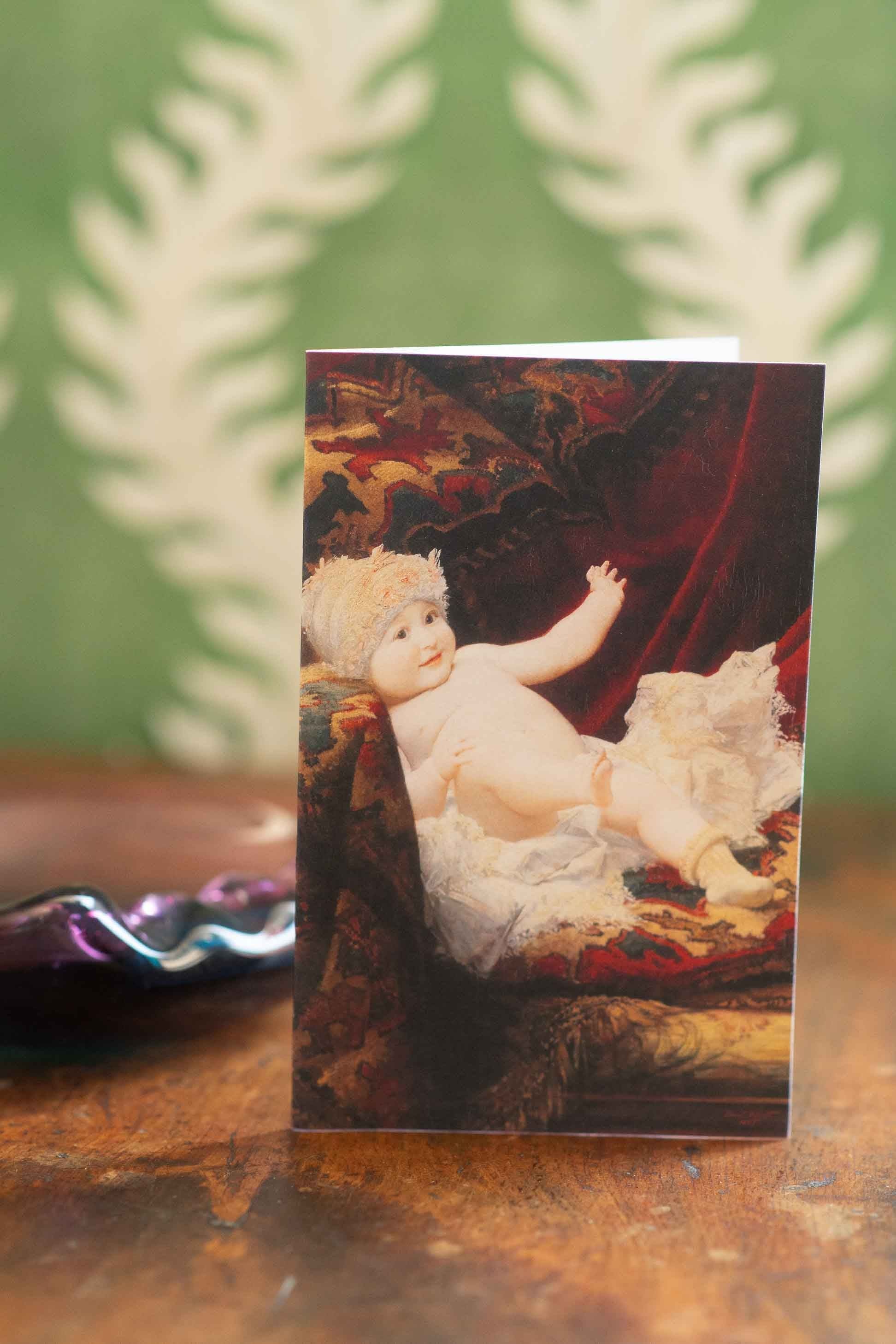 Greeting card with vintage baby artwork