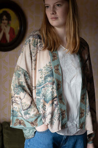 Woman in Earth Sky Kimono Tilly Top