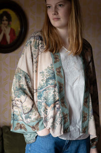 Woman in Earth Sky Kimono Tilly Top
