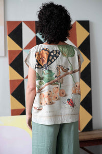 Eleanor wearing insect print shirt, DSC2278
