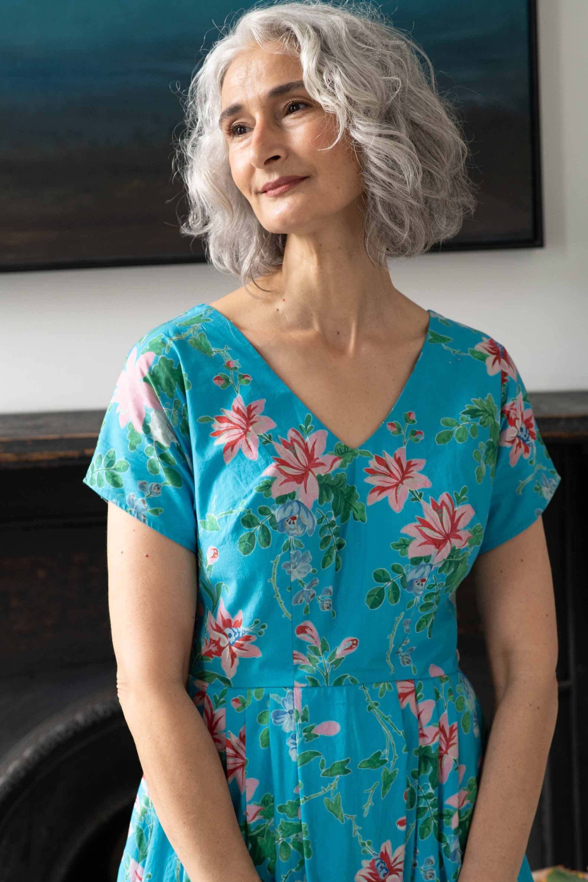 EllaBluesette in blue floral dress