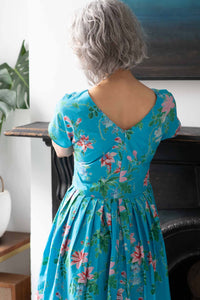 Ella Bluesette in blue floral dress