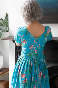Ella Bluesette in blue floral dress