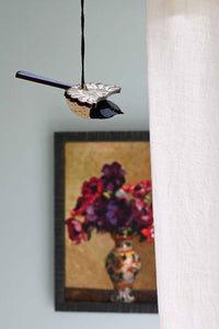 Fairy Wren ornament with painting of flowers