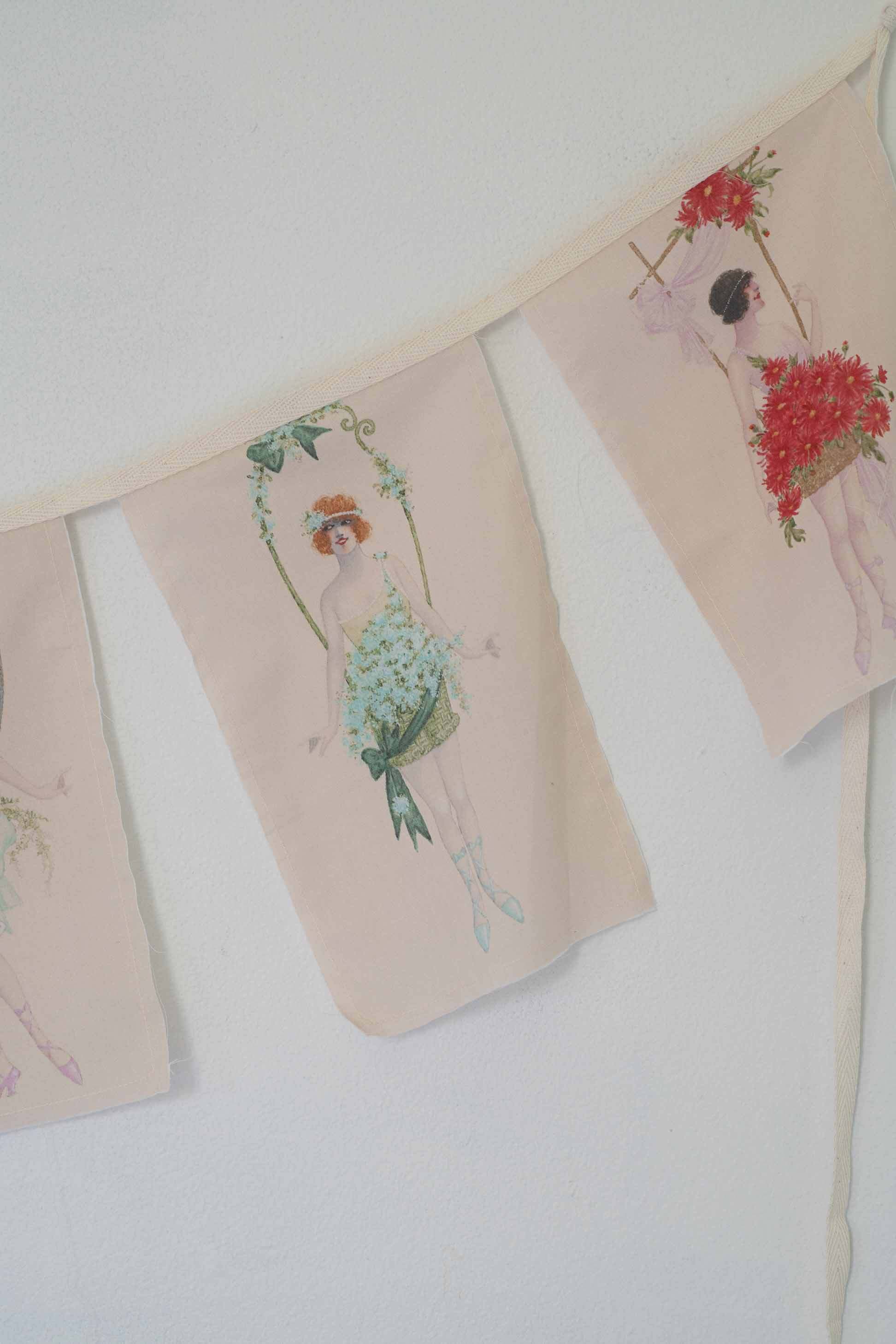 Flower girl garland banner with floral illustrations