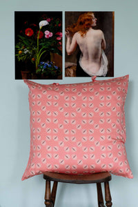 Pink patterned pillow with artwork, FlutterEuro_DSC2794