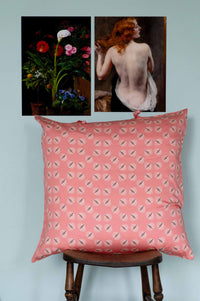 Pink patterned pillow with artwork, FlutterEuro_DSC2794