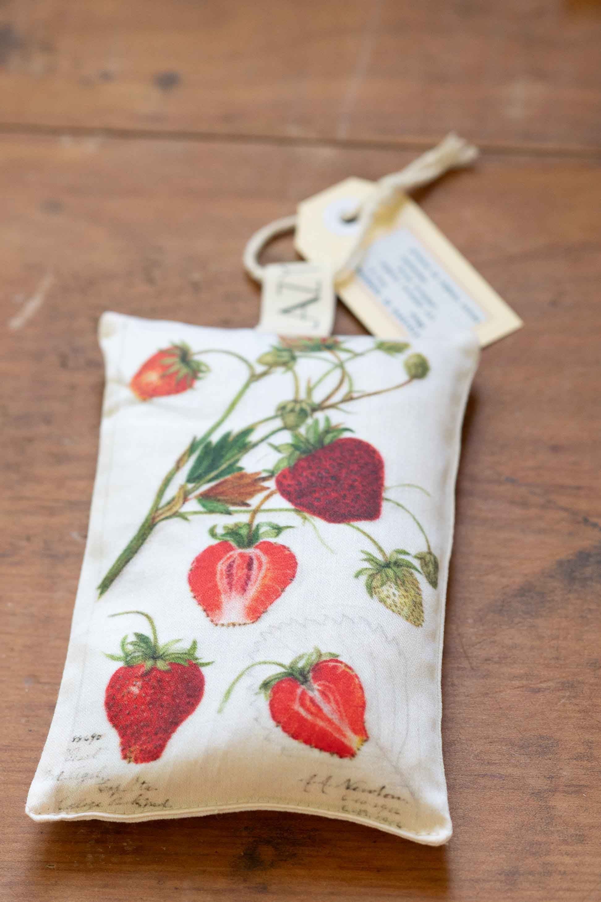 Strawberry scented sachet with botanical illustration.