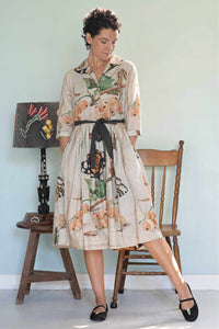 Gianna in dress with insects pattern