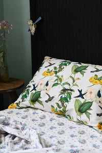 Hummingbird & Fairy Wren pillowcase set with floral & bird pattern.