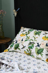 Hummingbird & Fairy Wren pillowcase set with floral & bird pattern.