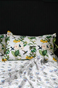 Hummingbird pillowcase set with floral and bird design