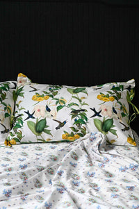 Hummingbird pillowcase set with floral and bird design