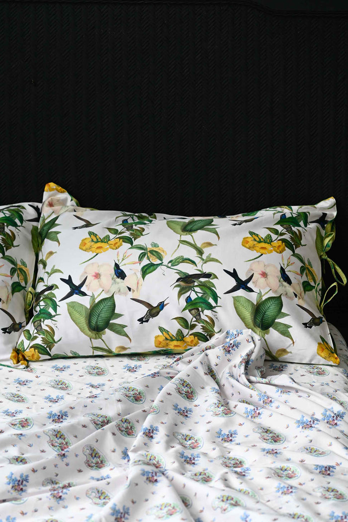 Hummingbird pillowcase set with floral and bird design