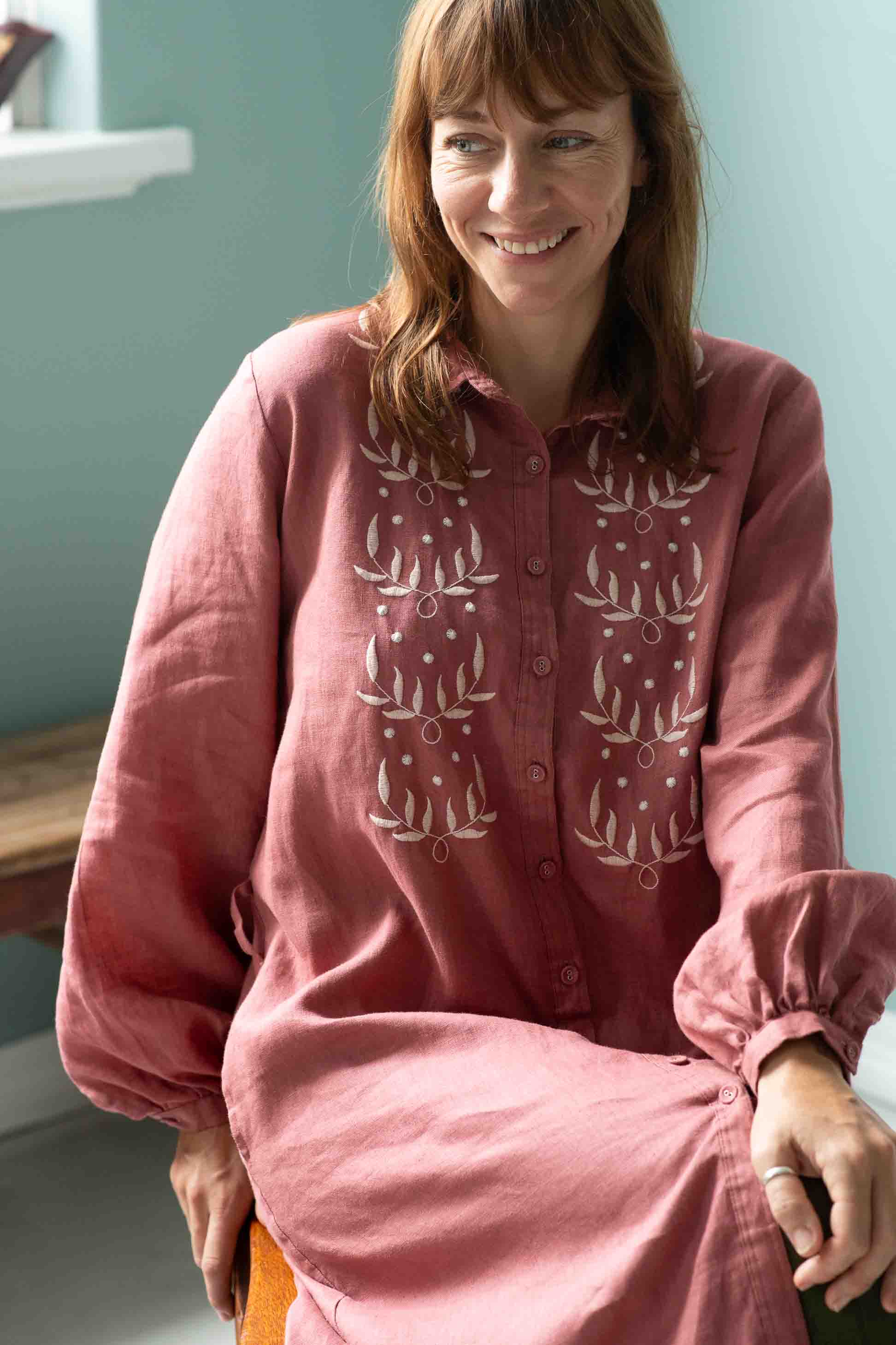 IvyRosewood dress with embroidery