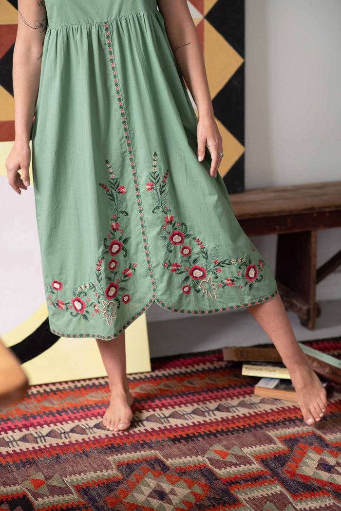 Juliet Mineral Green Embroidered Dress