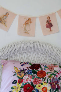 Floral pillowcase set with garland of vintage girls
