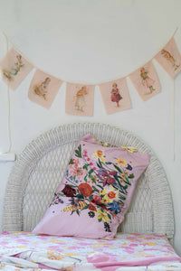 Language of Flowers pillowcase set with garland and floral bunch.