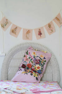 Language of Flowers pillowcase set with garland and floral bunch.