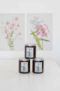 Lemon Myrtle Candle Stack with Floral Background