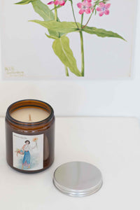 Lemon Myrtle Candle with illustration, and floral print