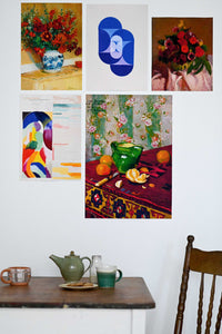 Mixed flower art print set on wall