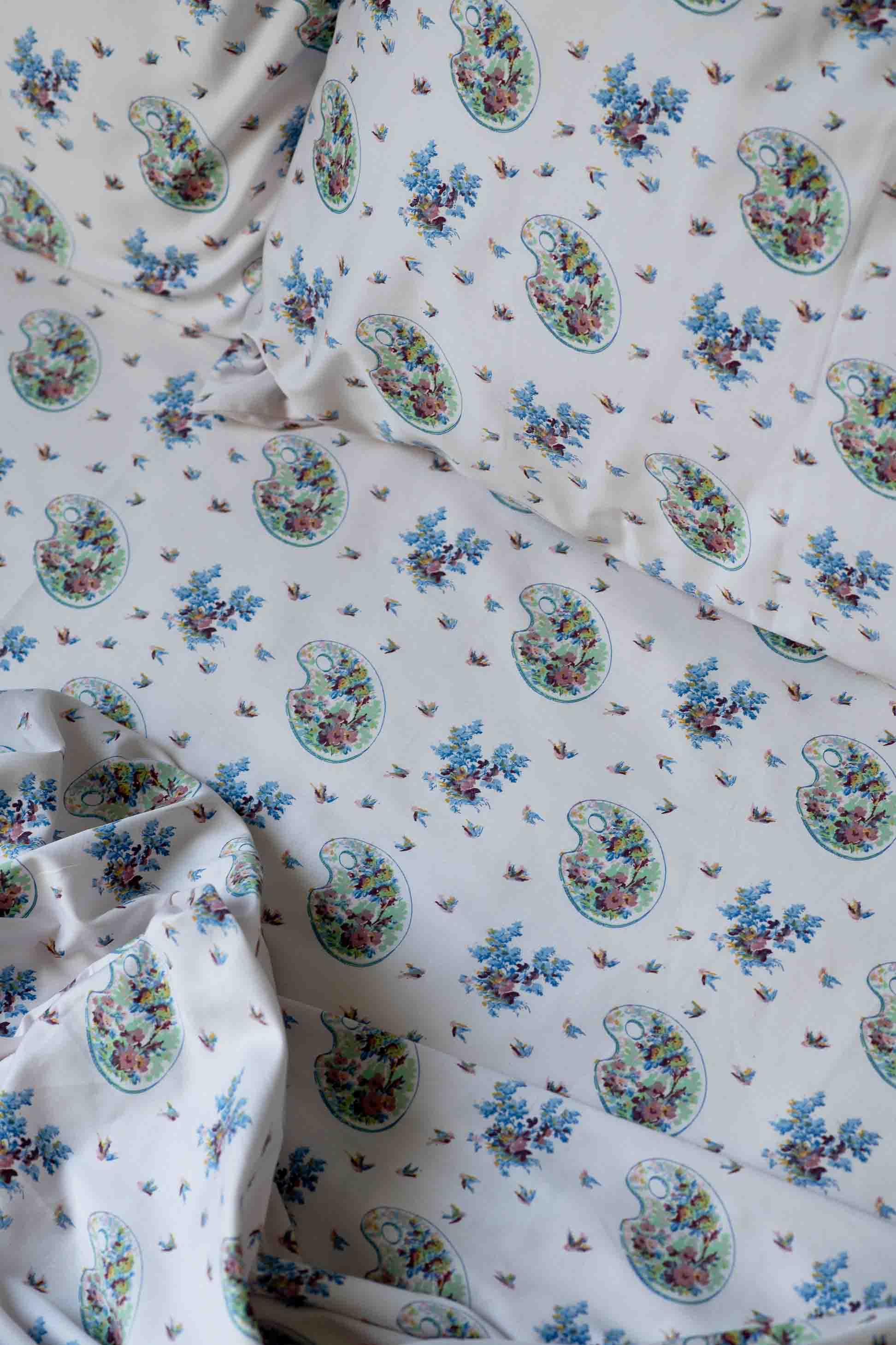 Palettes and swallows patterned sheets