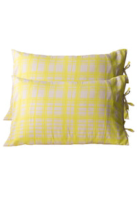 Yellow plaid pillowcase set, back view