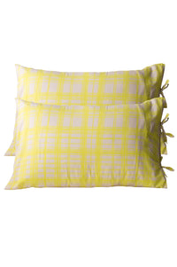 Yellow plaid pillowcase set, back view