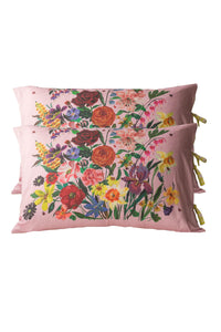 Pink floral pillowcase set front view.