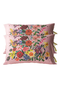 Pink floral pillowcase set front view.