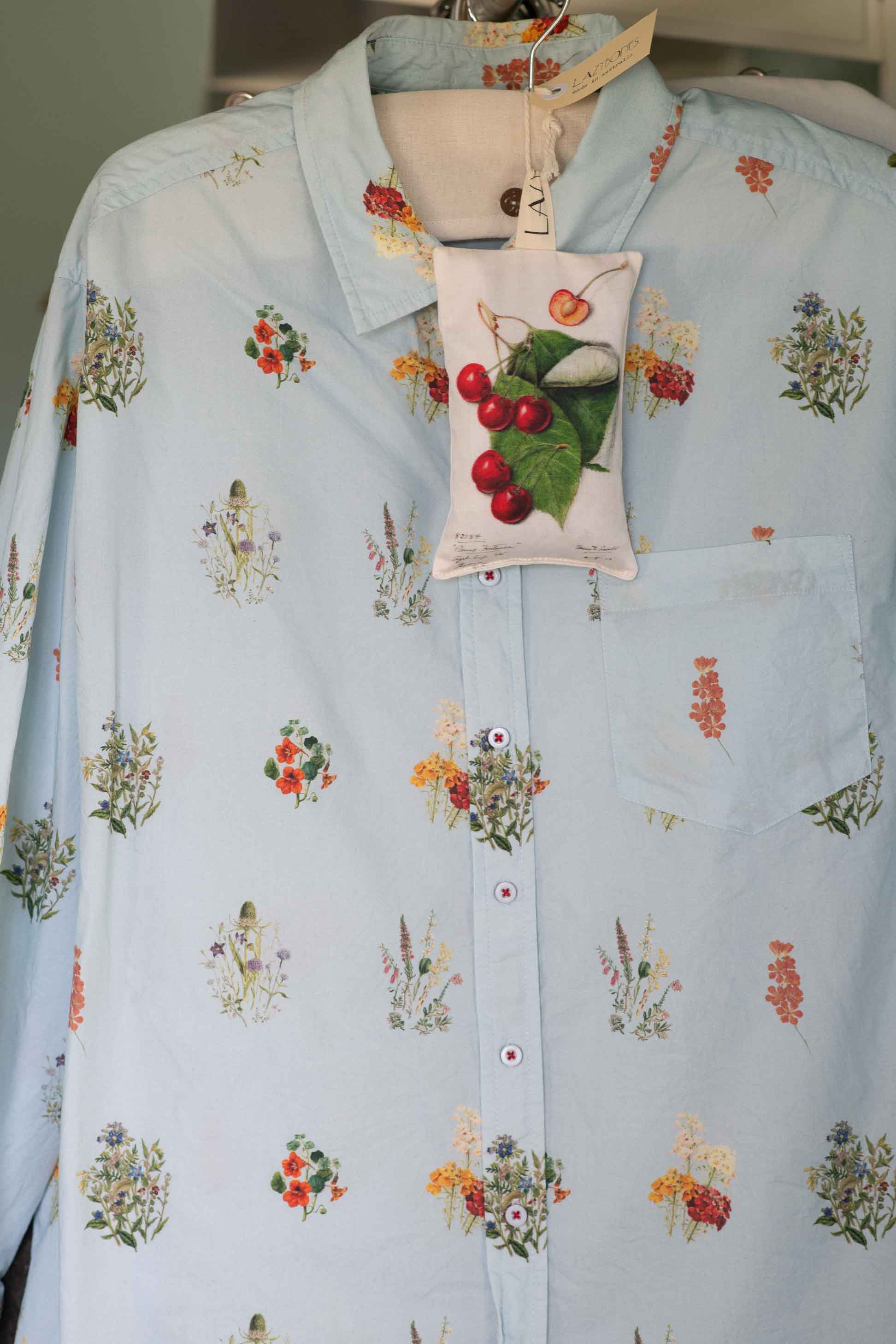 Prunus Scented Sachet on Floral Shirt