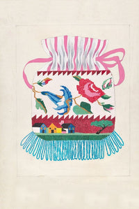 1936 Mabel Ritter sachet purse illustration with floral & bird design