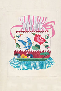 1936 Mabel Ritter sachet purse illustration with floral & bird design